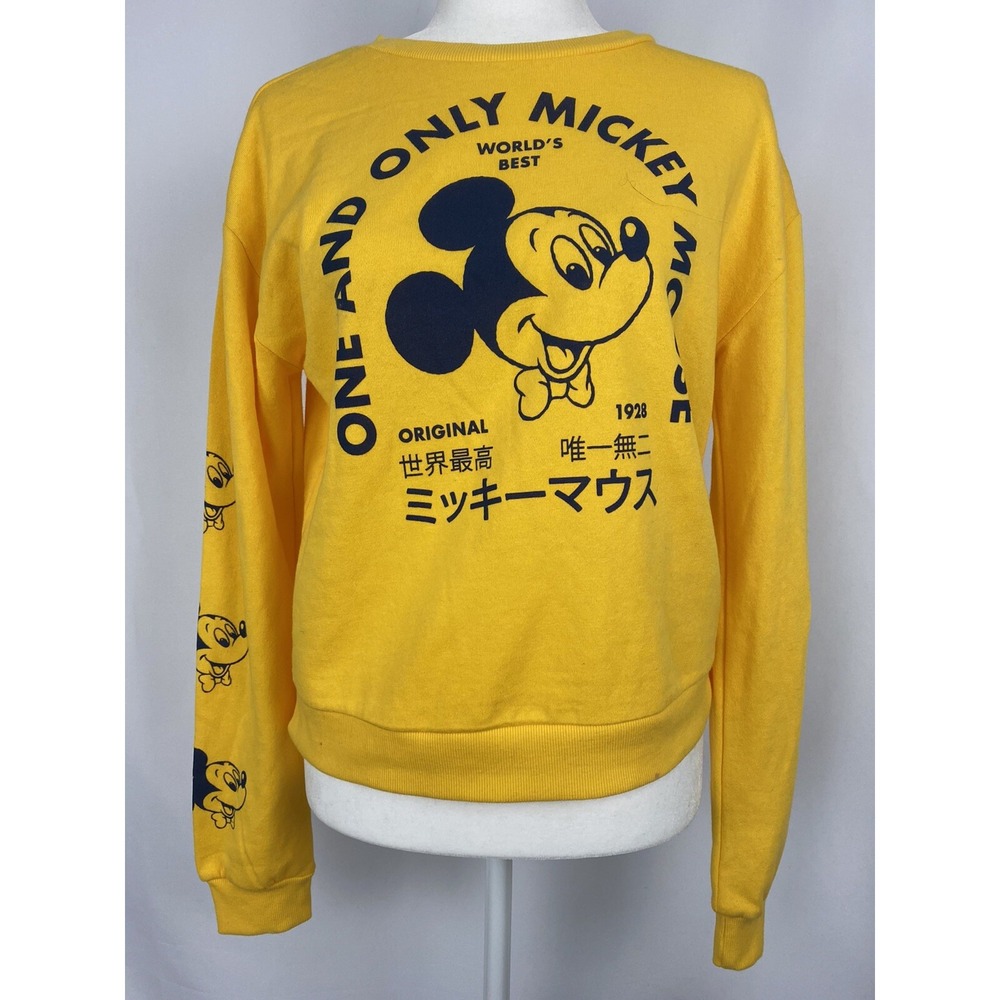 Disney Juniors Mickey Sweater Yellow Sweatshirt Women Size S A004516